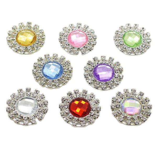 Lote de 10 botones de aleación acrílica de 25 mm con diamantes de imitación de colores para ropa.