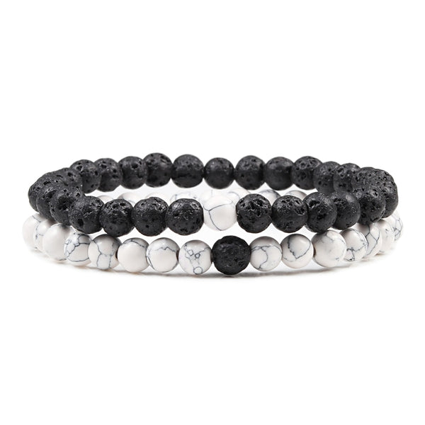 Pulsera clásica de piedra natural con 7 estilos de distancia para parejas, 2 unidades/juego