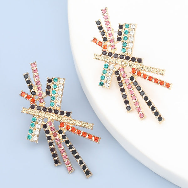 Fashion Creative Metal Rhinestone Geometric Earrings Women