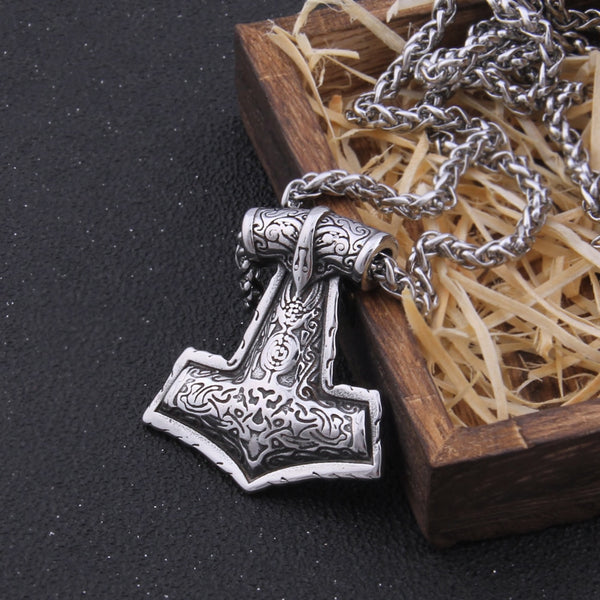 Collar de acero inoxidable con el martillo de Thor y Mjolnir, collar vikingo de cuervo, regalo para hombres.