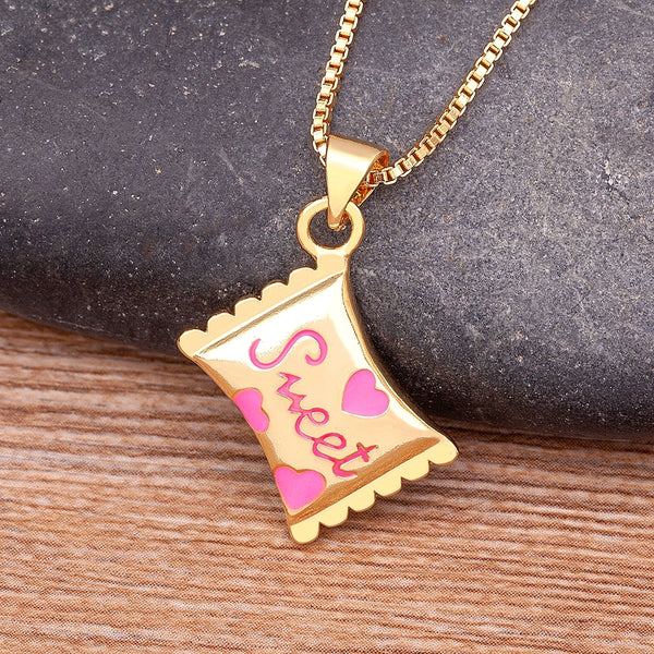 Colgante de caramelo dulce de latón esmaltado de moda para mujer