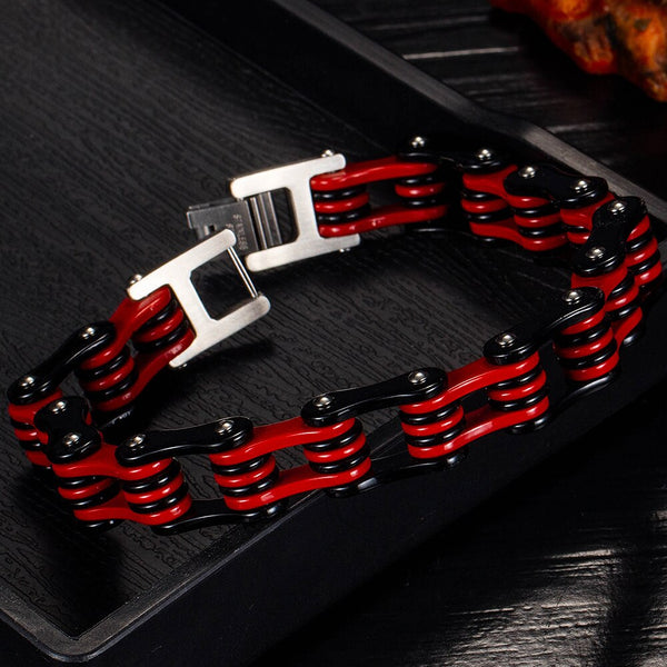Pulsera de cadena de bicicleta Rock and Roll para hombre, de acero inoxidable, color rojo, con cadena de motocicleta.
