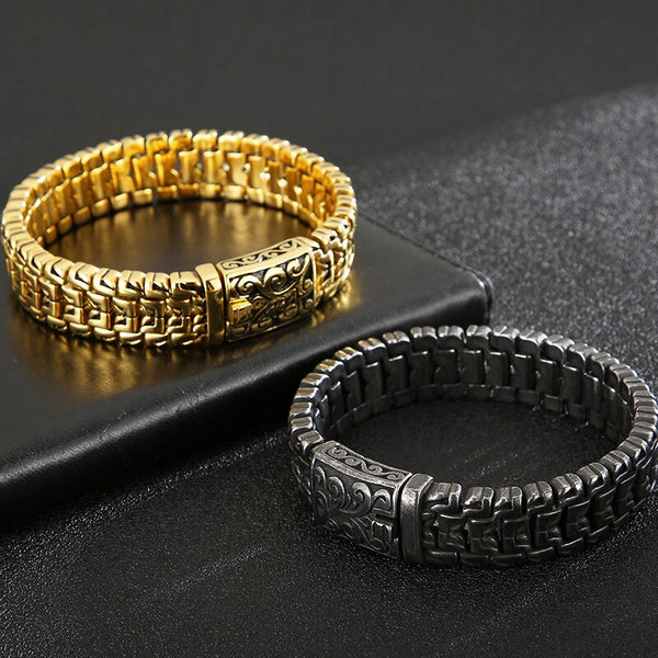 Pulsera vintage para hombre, cadena de acero inoxidable de 16 mm de ancho