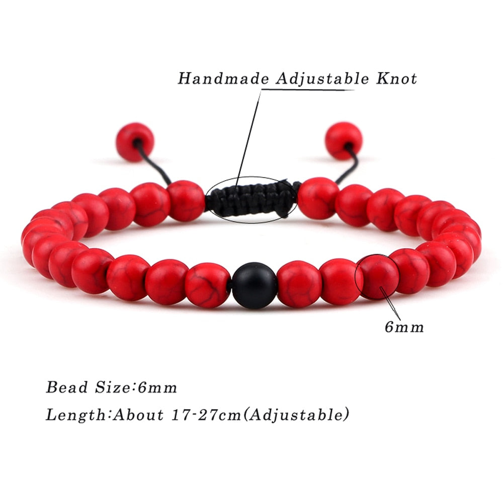 2pcs/set Red Beaded Bracelets Natural Tiger Eye Stone Rock Strand Handmade Braided Rope Bracelets