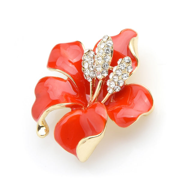 Big Enamel Red Blue Flower Brooches Women Alloy Rhinestone Flower Wedding Banquet Brooch