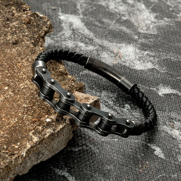 Vintage Braided Genuine Leather Men Stainless Steel Bracelet