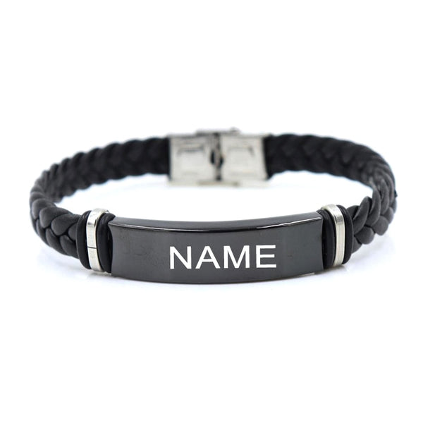 Custom logo Name Engrave Leather Bracelet