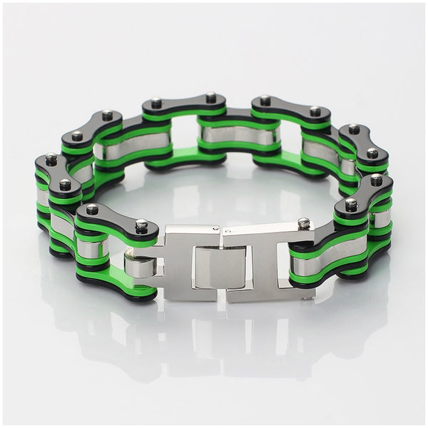 Pulsera de bicicleta para hombre, cadena de acero inoxidable 316L, color verde y negro, para motociclista.