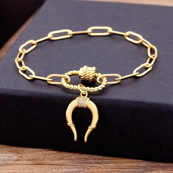 Nueva y moderna pulsera de eslabones con diseño de cuerno sencillo y encantador, pulsera de cadena única, regalo para mujer.