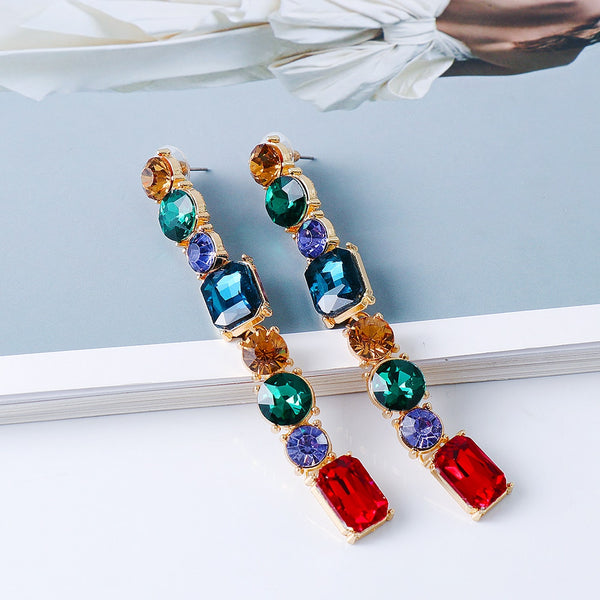 Nuevos pendientes largos con borlas y diamantes de imitación de colores, pendientes colgantes de cristal