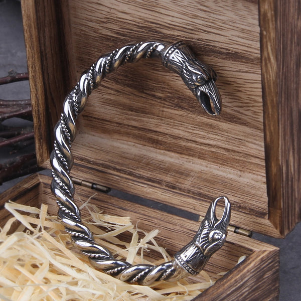 Pulsera nórdica vikinga de acero inoxidable con diseño de cuervo para hombre