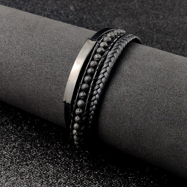 Pulsera punk de acero inoxidable con cuentas y nombre personalizado para hombre