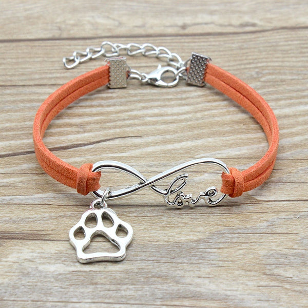 Pulseras de cuero de ante con dije de pata de perro y gato, color rosa intenso, rojo y negro, regalos