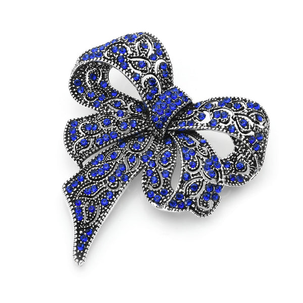 Blue Rhinestone Bowknot Brooches For Women