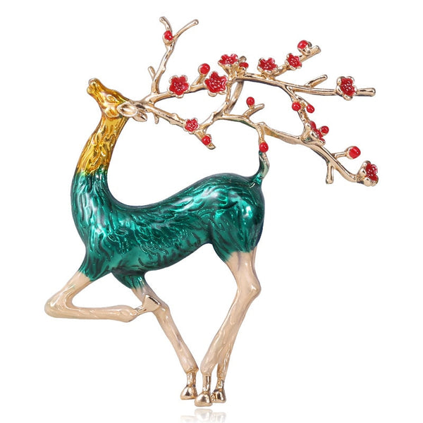 4 Colors Enamel Red Plum Blossom Elk Brooches For Men