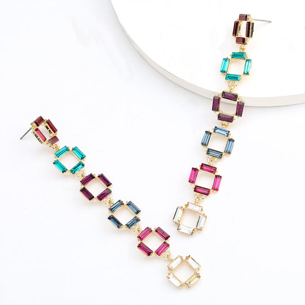 Pendientes colgantes de diamantes de imitación cuadrados multicapa sencillos y modernos para mujer