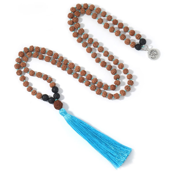 Original Rudraksha Black Lava Stone Beaded Knotted Necklace