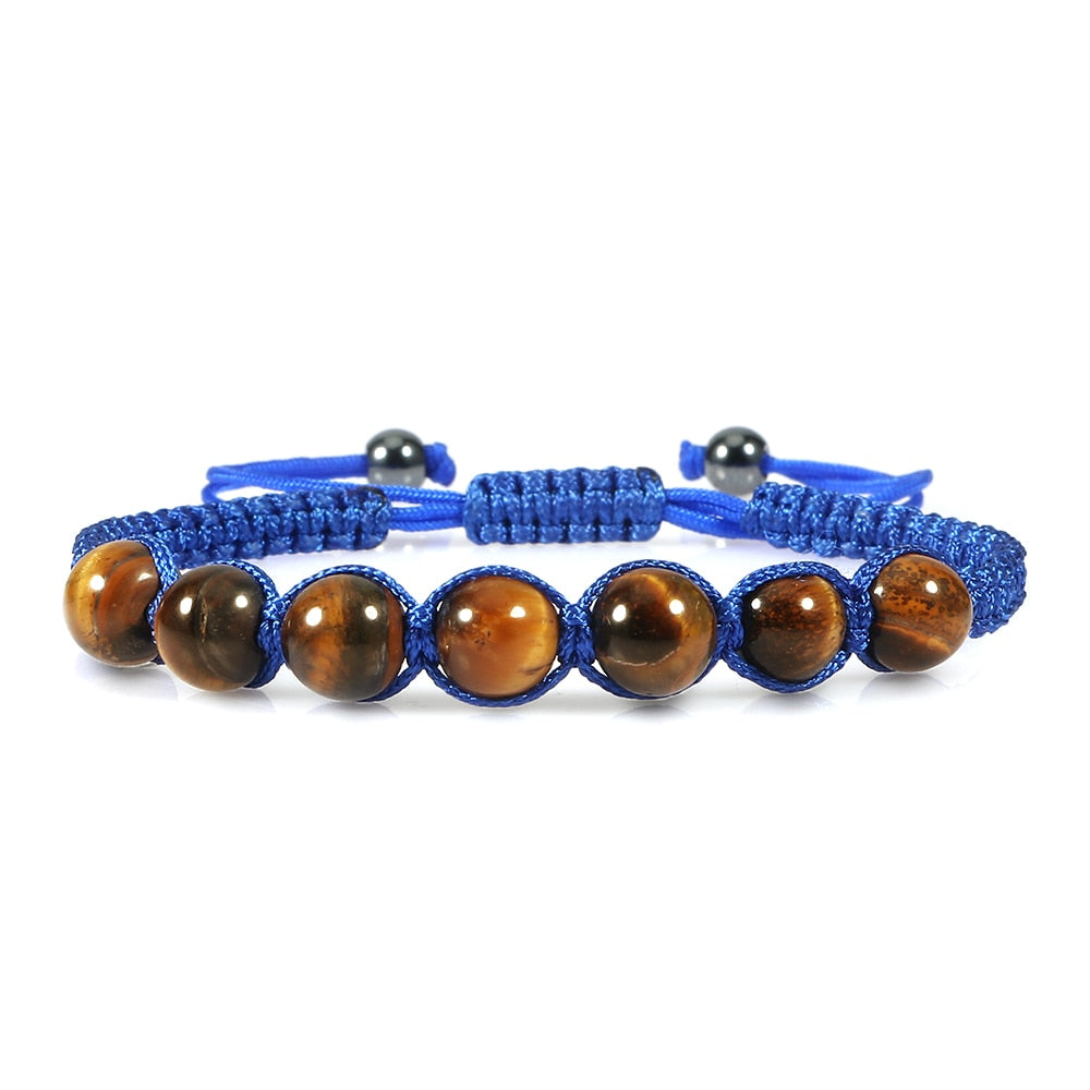 Tiger Eye Beaded Bracelets Bangles Men Braided Rope Healing Balance