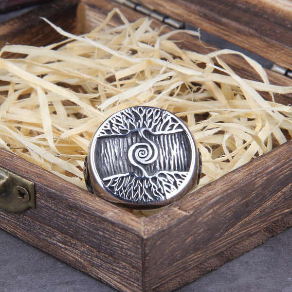 Anillo de sello del árbol de la vida de acero inoxidable, clásico anillo vikingo para hombre.