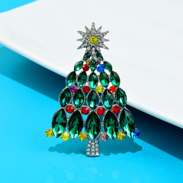 green color crystal Christmas tree brooches for women