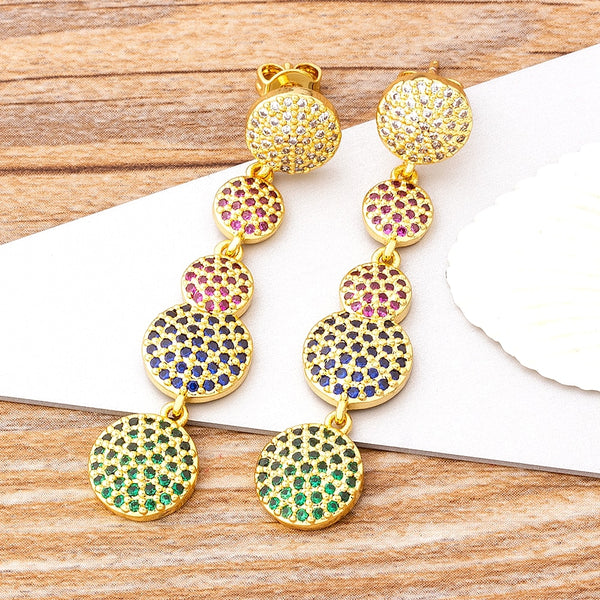 Pendientes colgantes de cobre y circonita multicolor de nuevo diseño para mujer