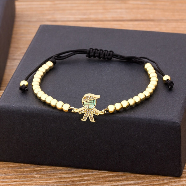 Pulsera con dijes de color dorado para niñas y niños, ajustable, con cuentas de cobre y circonita, para mujer.