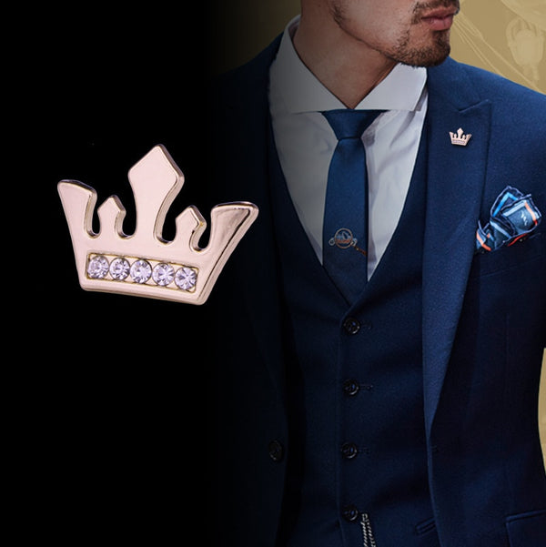 Korean Small Crown Brooch Metal Crystal Lapel Pin Fashion Men
