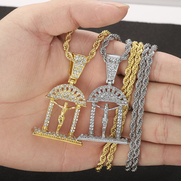 Hip Hop Jesus Christ Cross Pendant Stainless Steel Crucifix Necklace