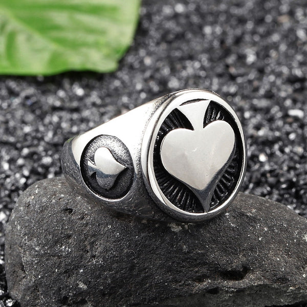 Anillo de la suerte de acero inoxidable con diseño de espadas de la suerte para hombre y mujer, estilo punk y motero.