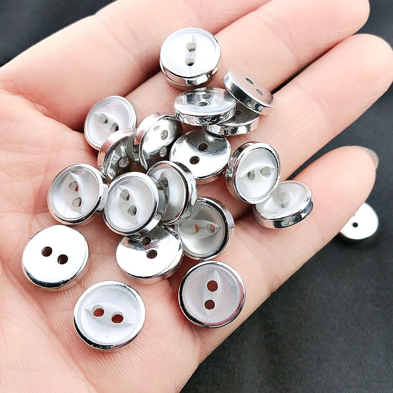 11mm  50pcs/150pcs  Silver Color 2 Holes   Plating Buttons  DIY Apparel Shirt Buttons