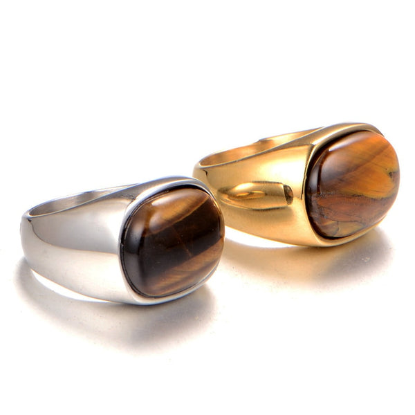 Anillos turcos grandes de ónix natural y ojo de tigre para hombre