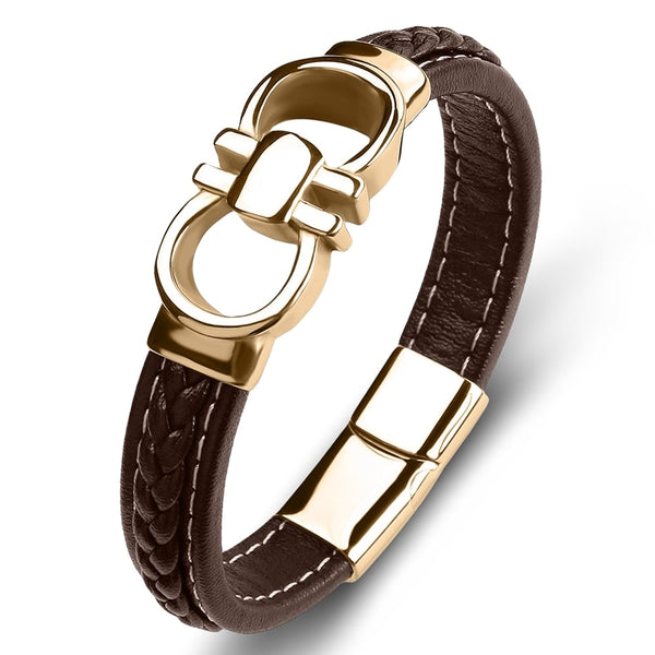 Nueva pulsera clásica de cuero y acero inoxidable para hombre.