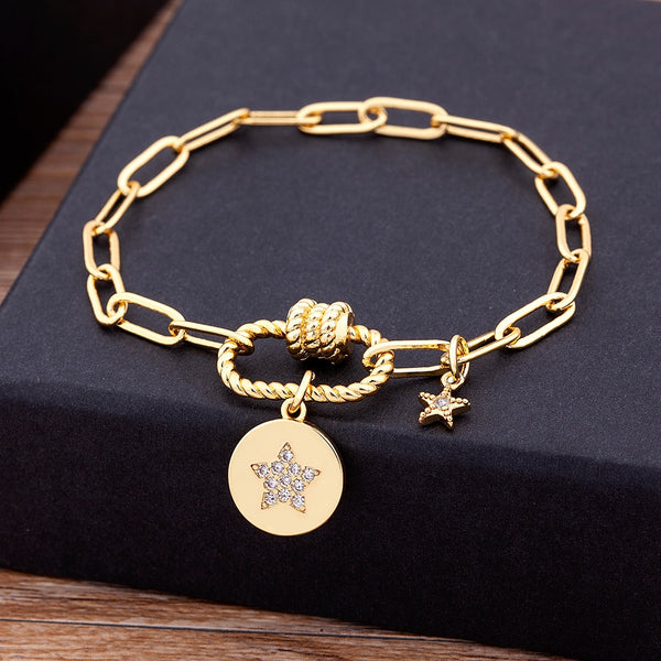 Pulseras colgantes de estrella de cobre y circonita para mujeres y hombres