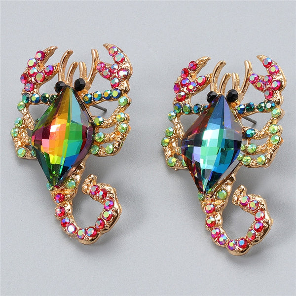 Pendientes vintage de escorpión punk para mujer con brillantes diamantes de imitación.