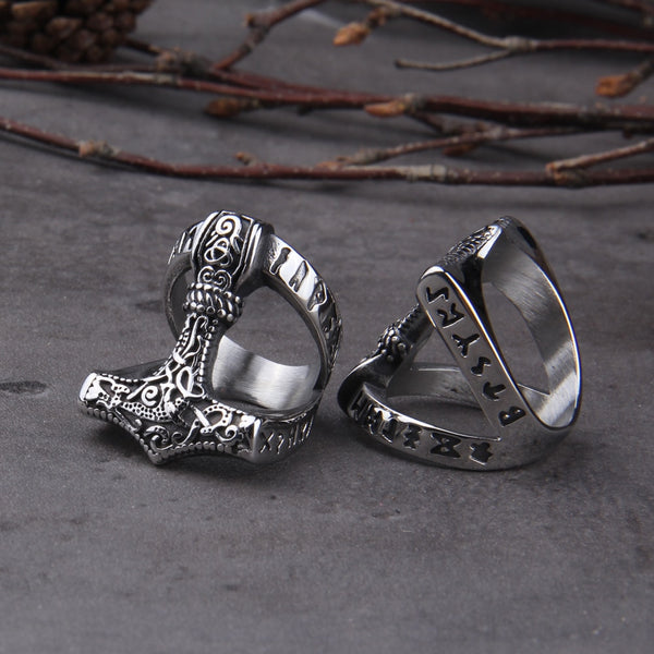 Anillo de acero inoxidable con martillo de Thor, vikingo nórdico, de alta calidad.