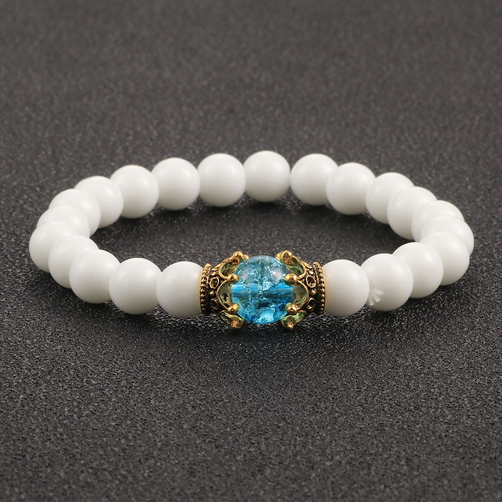 Charm Natural Stone Imperial Crown Bracelet White Yoga Beaded Bracelet For Men Women