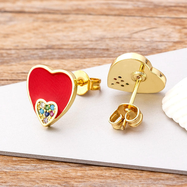 Pendientes de cobre con circonitas en forma de corazón de alta calidad