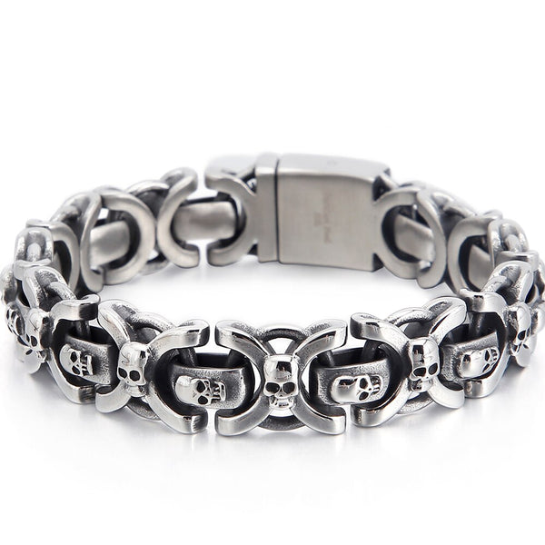Pulsera de cadena con cabeza de calavera gótica para hombre, pulseras punk para hombre