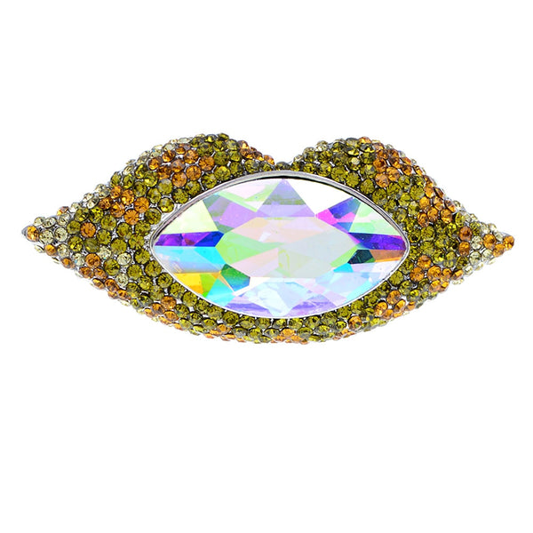 New Fashion Rhinestone Lips Shape Brooches Crystal Alloy Jewelry Pins Women