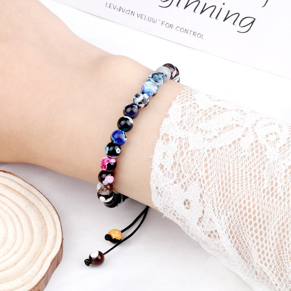 Pulseras de cuentas de piedra de ágata de fuego natural multicolor para mujer y hombre