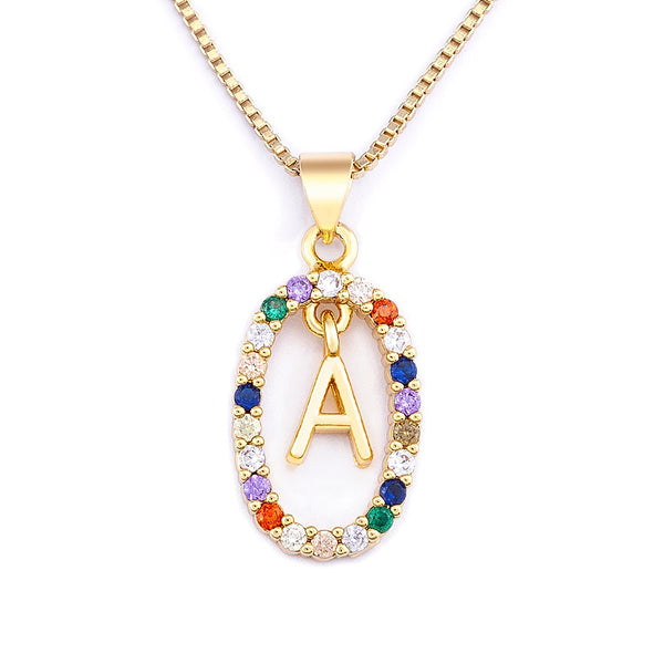 Collar de cadena con colgante de alfabeto de AZ y circonitas de lujo