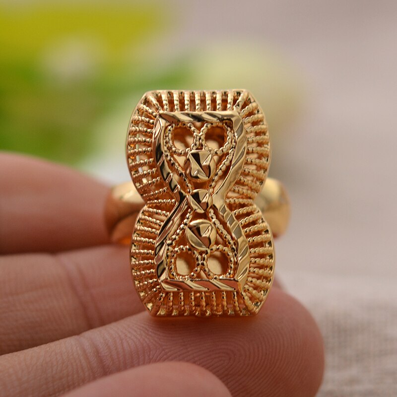 24K Ethnic peanut Gold Color Rings Women Wedding Jewelry Finger Ring