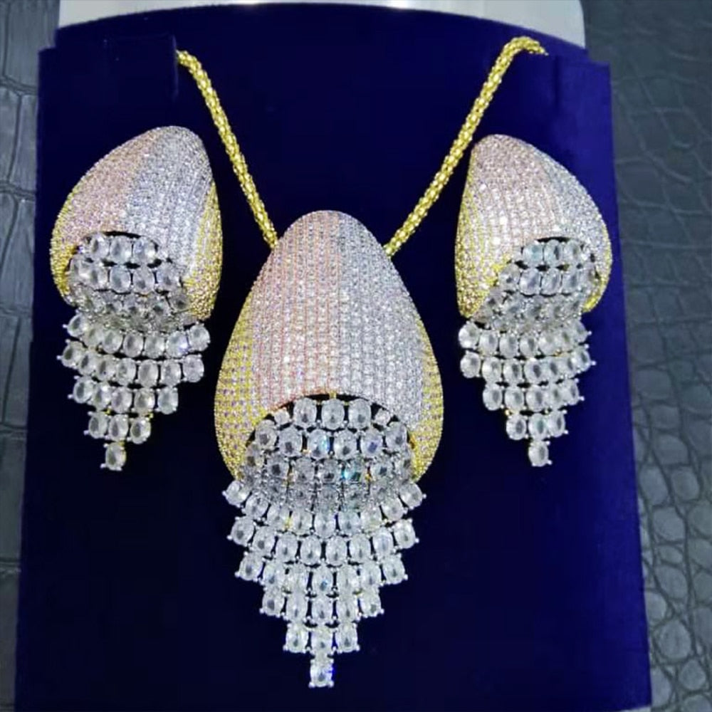 Romantic 2PCS Tricolor Necklace Earring Jewelry Set For Women