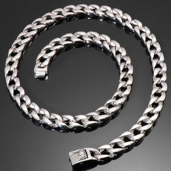 Collar de cadena de eslabones cubanos de acero inoxidable de 11 mm y 24 pulgadas para hombre.