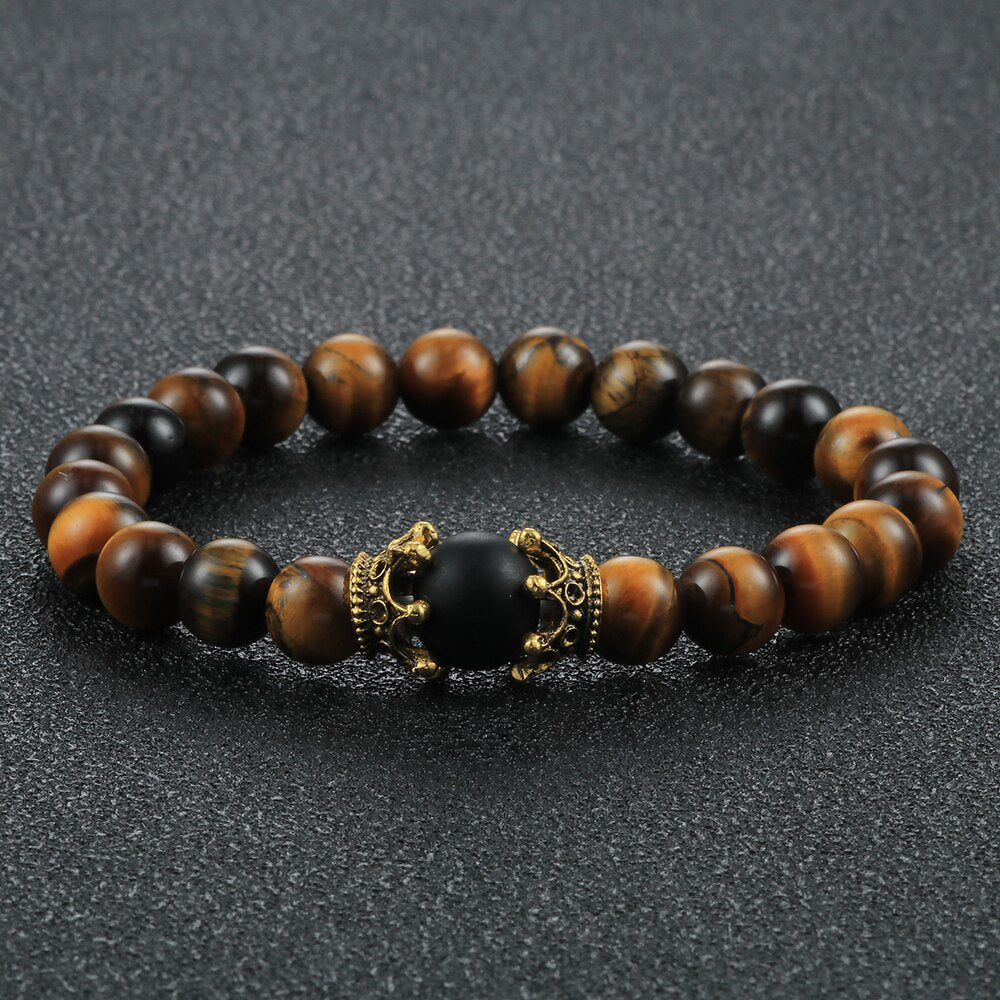 Tiger Eye Beaded Bracelets Bangles Men Braided Rope Healing Balance