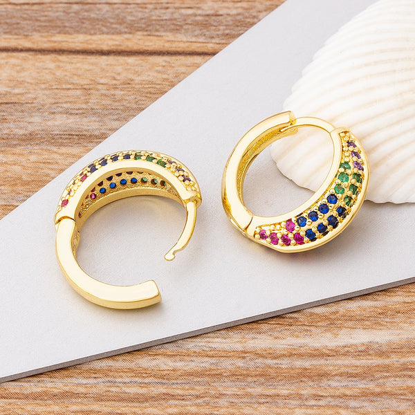 New Charm Copper Zircon Round Circle Earrings Cute Hoop Earrings