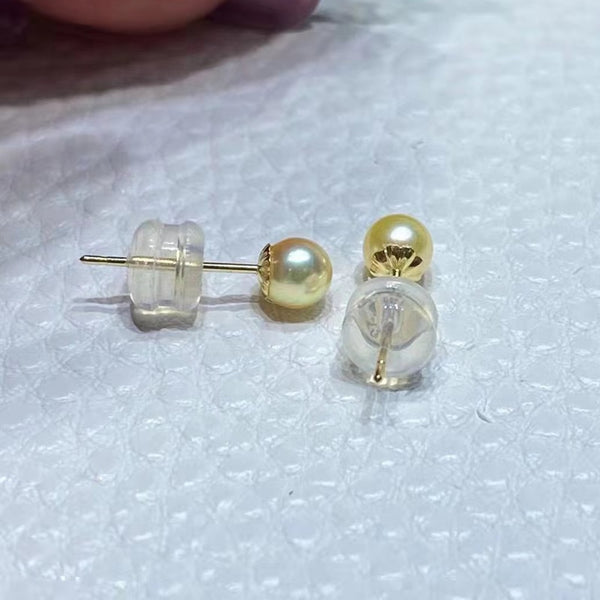 Gold Earrings 4-4.5mm Natural Akoya Ocean Golden Round Pearls Stud Earrings Women