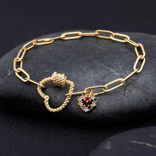 Pulsera con colgante de cadena de cobre y circonita cúbica para mujer y hombre.