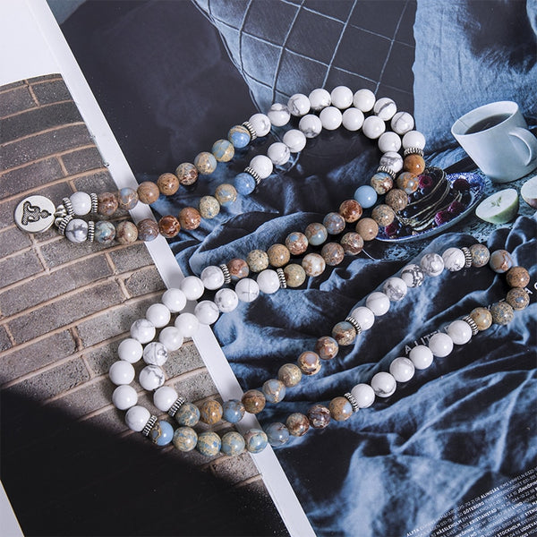 Pulsera elástica con cuentas de jaspe emperador de howlita natural de 8 mm