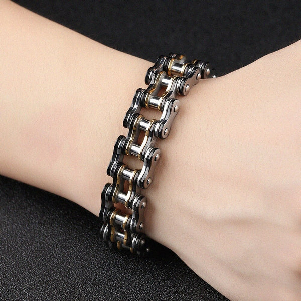 Pulsera de cadena de eslabones de motocicleta de acero inoxidable estilo rock and roll para hombre